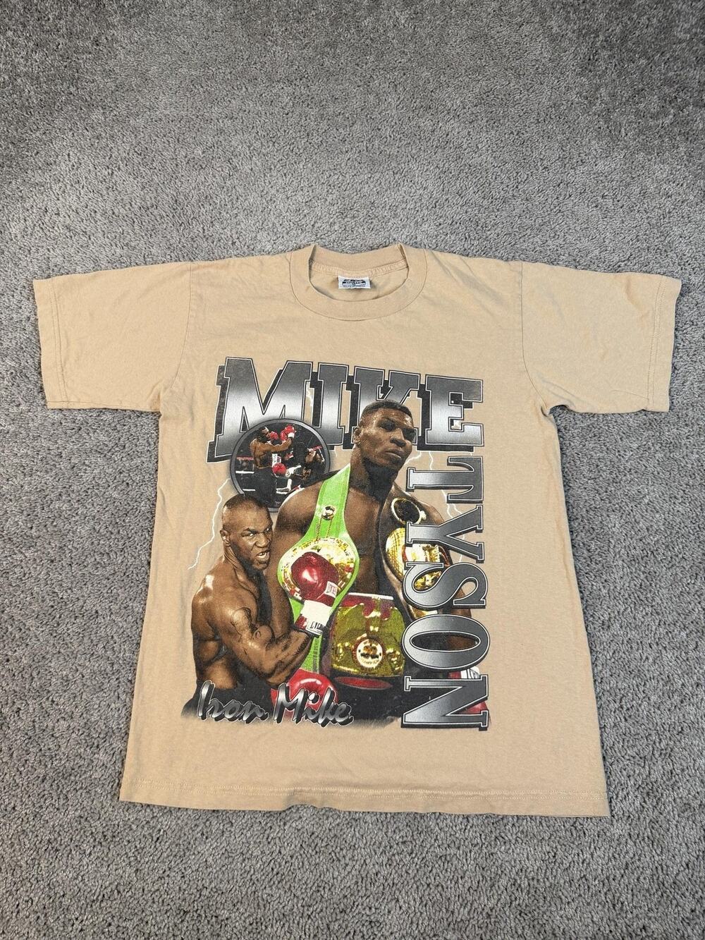 Mike Tyson Shirt Mens M Beige Iron Mike Crew Neck Boxing Champion Pro Athletic